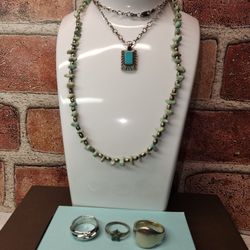 #2264, NATIVE AMERICAN ZUNI, MEXICO , 925 SILVER, REAL TURQUOISE LOT, 33 grs, 5 ITEMS