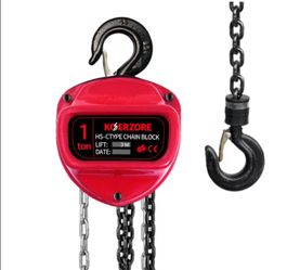 New Open Box KOERZORE 1Ton Hand Chain Hoist 2200 Lbs Capacity 10ft Lift w/ Gloves Manual Come Along Winch w/ G80 Steel Chain & Dual Hooks for Engine L