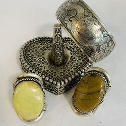 Adjustable Cuff Bracelet With Ring Set