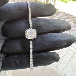 Moissanite Bracelet Square Emerald Cut 2CT 18K White Gold Plated Sterling Silver
