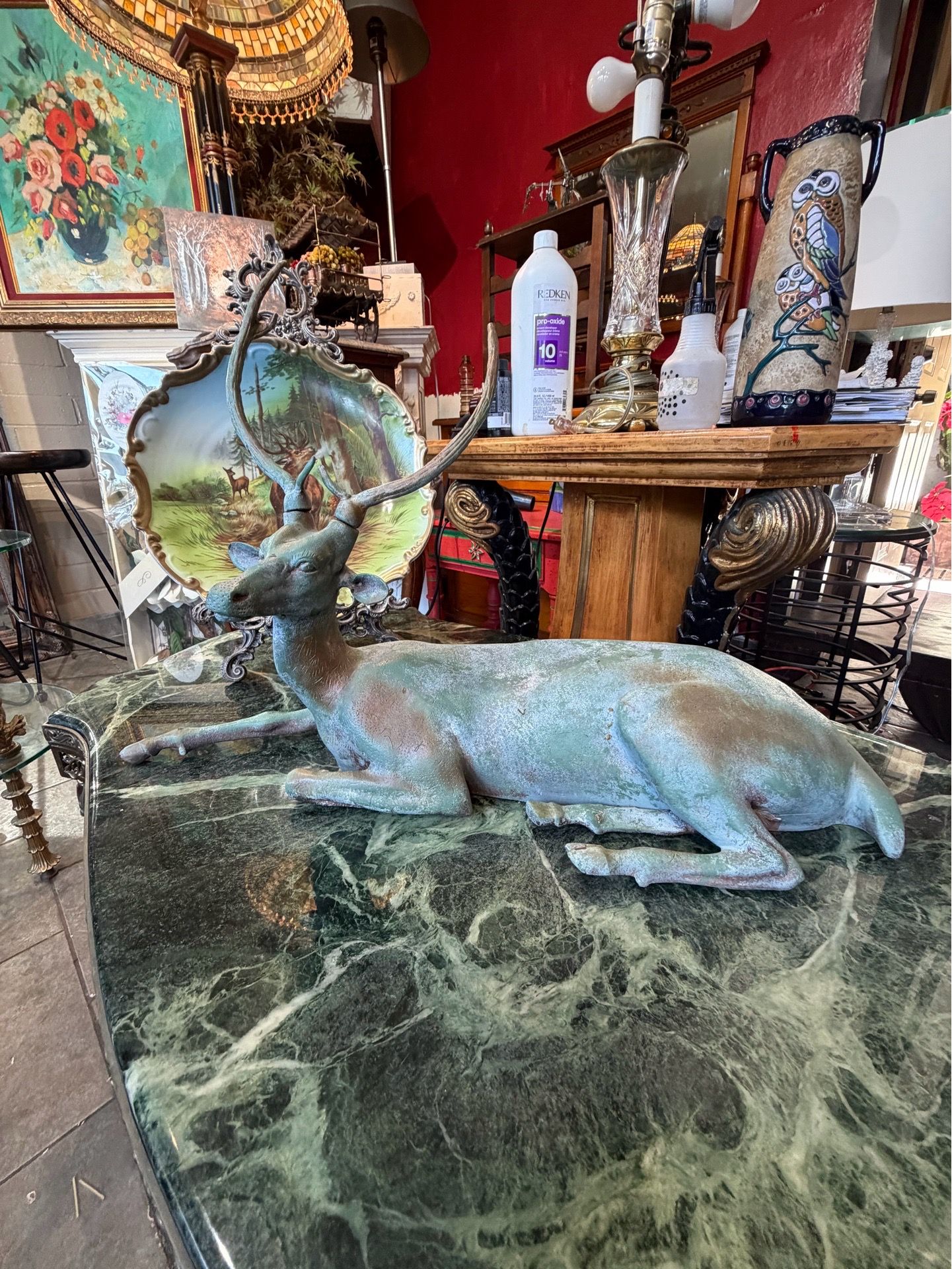 Antique bronze deer sculpture