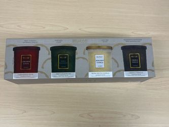 Candles - Lead Free, Brand New, Bellevue Luxury Candles 12 Oz Pack of 4. Soy Blend Candles, Embossed Glass, Fragrances Formulated with Essential Oils.