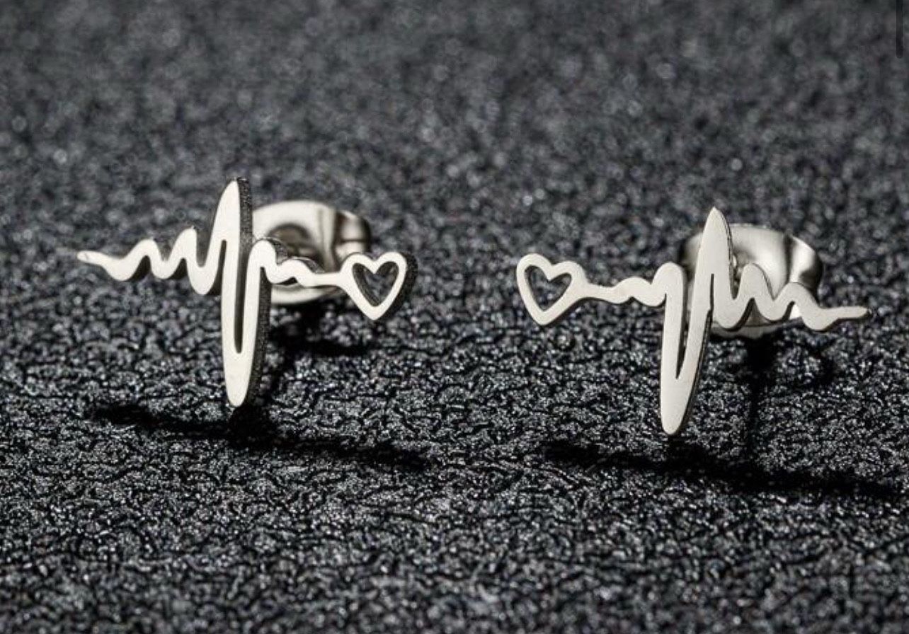 Silver Heartbeat Stud Earrings