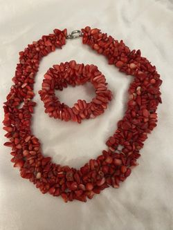 Red Coral Beads Necklace & Bracelet Set 