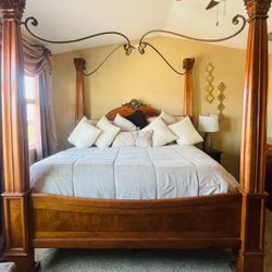 King Size Bed frame with Mirrored Dresser, and tv armoire Mattress Included