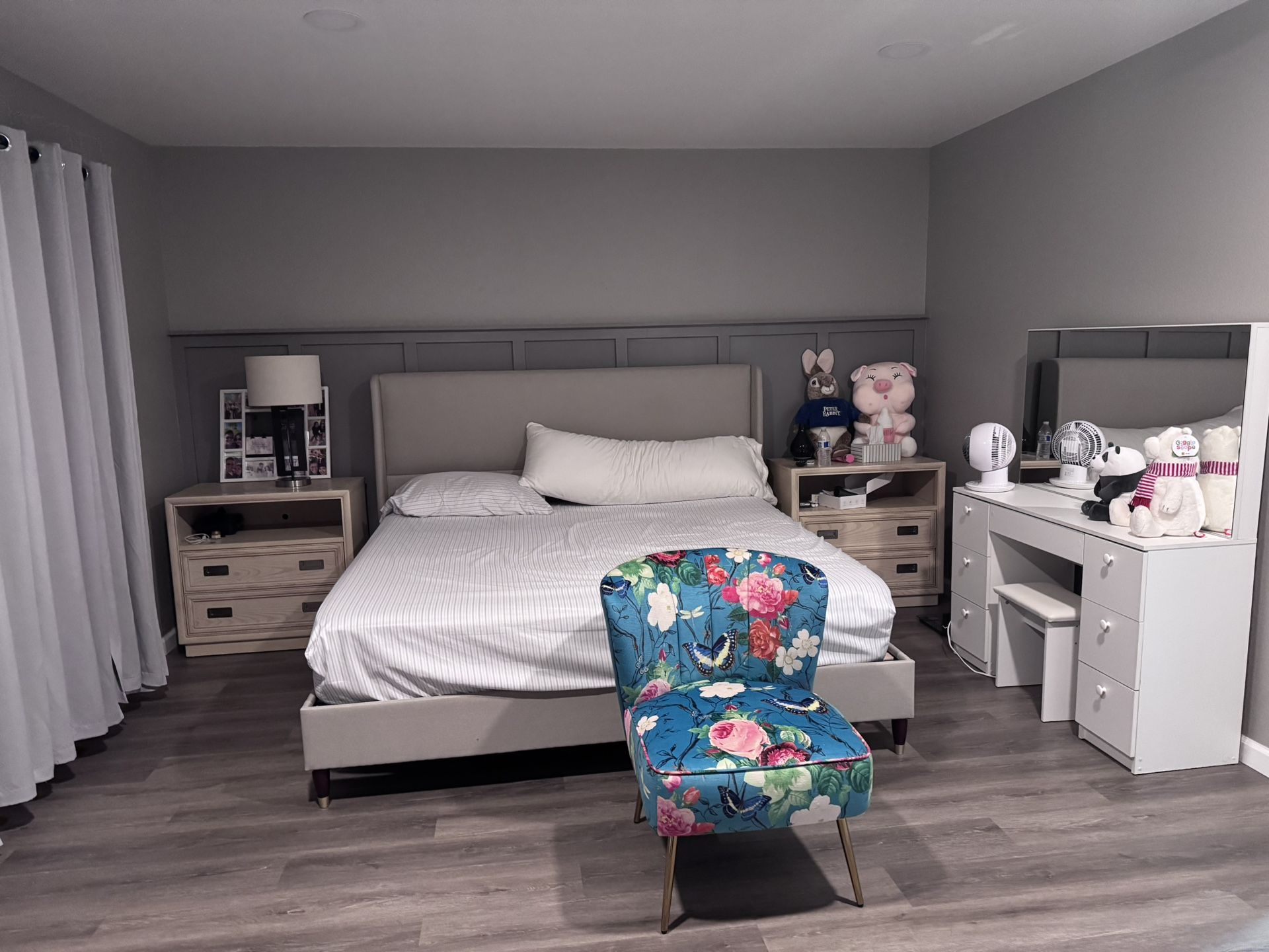 King Bed Frame, Night Stands, Makeup Table