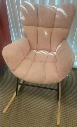 Pink Teddy Sherpa Rocking Chair - Tufted High-Back Nursery Rocker / Accent Chair