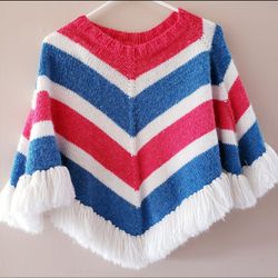 Vintage red, white and blue poncho. Like new without tags