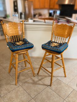Pair of Wooden Swivel Bar Stools