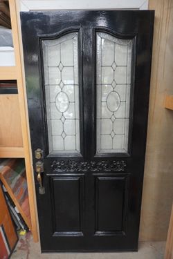 Solid Wood Entry Door with Decorative Glass – Black, 36" x 80"