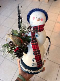 Vintage wooden carved snowman