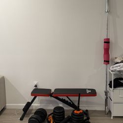 Weight Bench, Adjustable Dumbbells Set, 7ft Barbell Bar