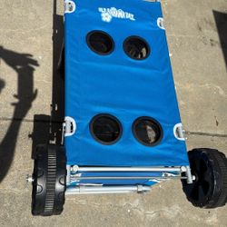 2-in-1 Beach Cart with Big Wheels for Sand, Folding Utility Wagon with Chair Holder, Cooler Bag, Mesh Storage, 4 Cup Holders, Umbrella Rack