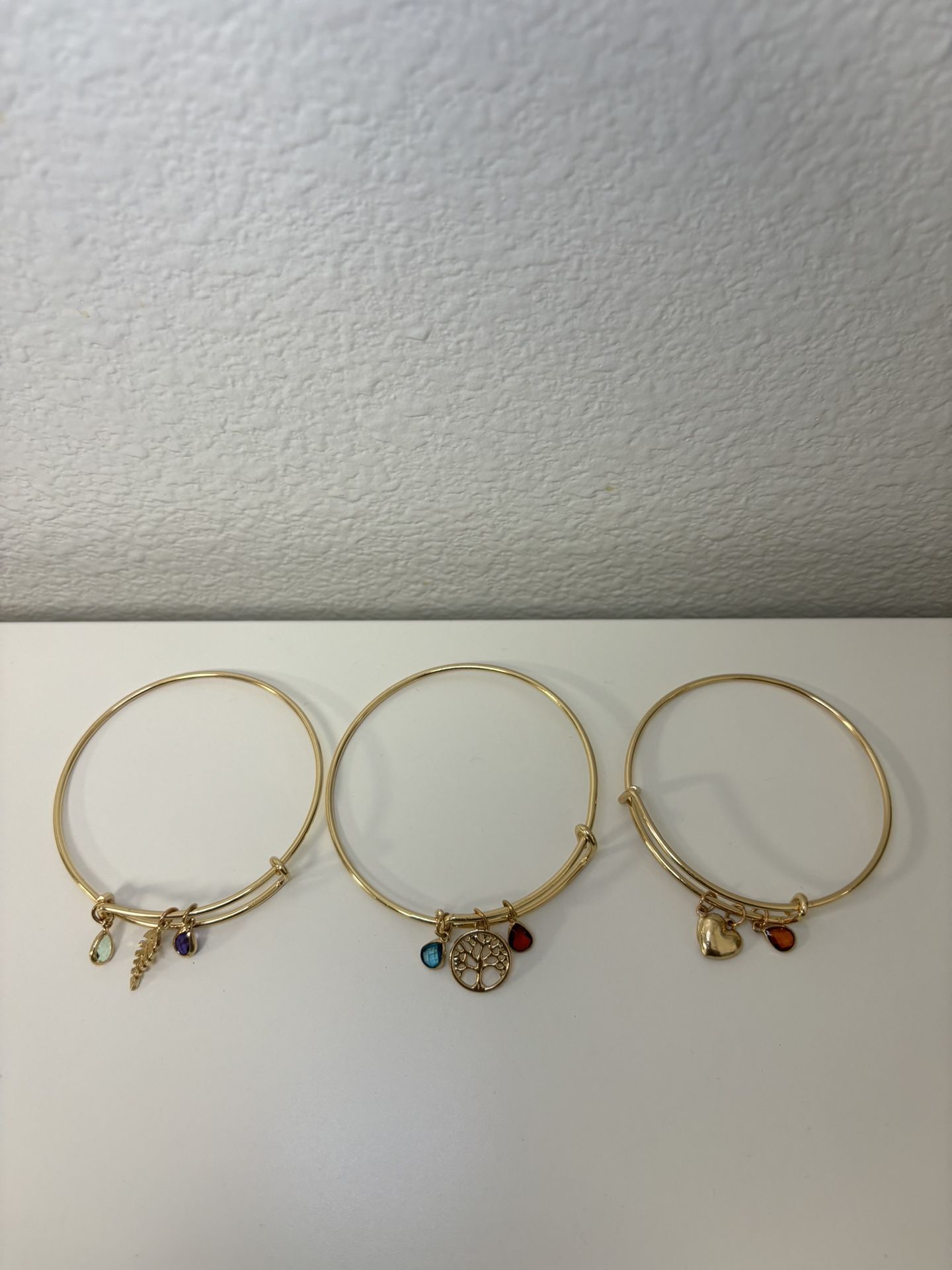 Three Bangle Bracelets In Gold Tone With Custom Charms(Selling as a Set)