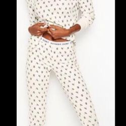 New Victoria Secret Cotton Thermal Pj Set Size Large With VS Logo 