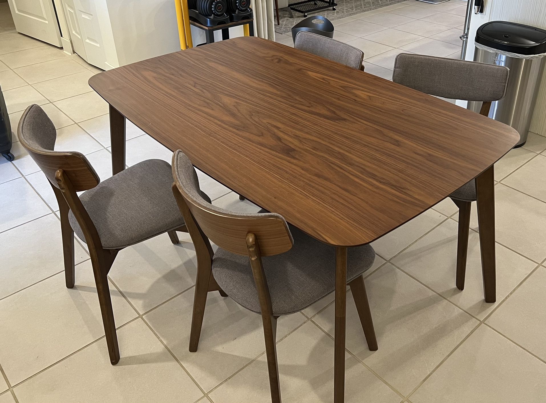 Walnut Solid Wood Dining Table + 4 Chairs
