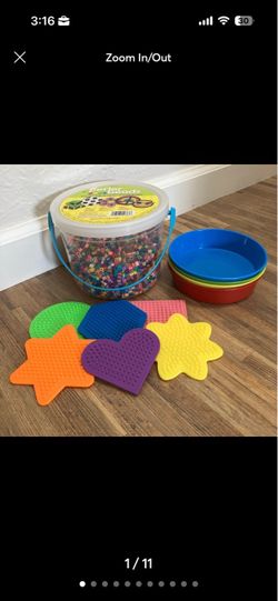 Like New Perler Beads Set with 6 pegboards, beads, ironing paper, & sorting bowl