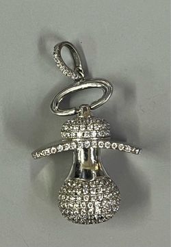 .925 Sterling Silver CZ Pacifier Charm Pendant - 12.7gr