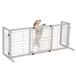 38 in. to 71 in. W Adjustable Pet Gate, Solid Wood Dog Fence for Doorway, Stairs