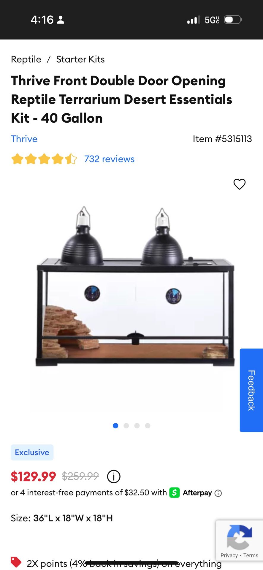 Reptile Tank 40 Gallons