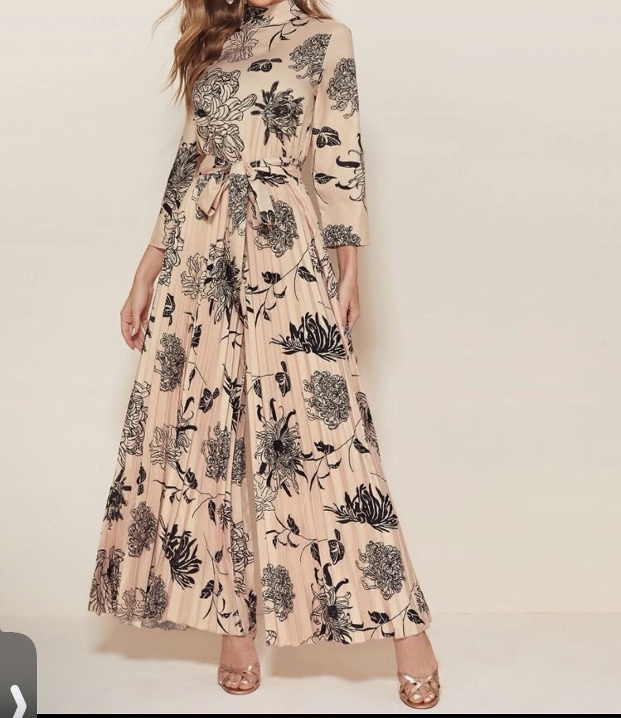Pre loved Mock-Neck Self Belted Wide Leg Pleated Floral Jumpsuit Size:8-10
