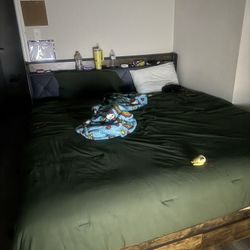 Queen size bed with LED bed set 