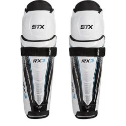 New STX HP SG30 SR 15 WE/BE Ice Hockey Surgeon RX3 Shin Guard, 15", White/Blue, 15"