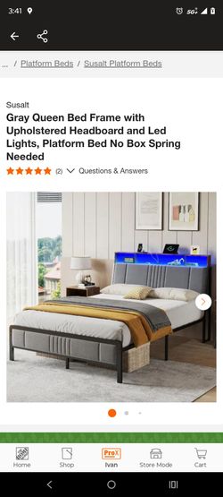 Gray Queen Bed Frame with Upholstered Headboard