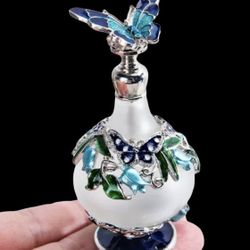 Vintage Hand Blown Glass Butterfly Perfume Or Essential Oil Bottle