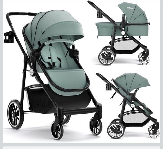 INFANS 2 in 1 Baby Stroller, High Landscape Infant Stroller & Reversible Bassinet Pram, Foldable Pushchair with Adjustable Canopy, Cup Holder, Storage