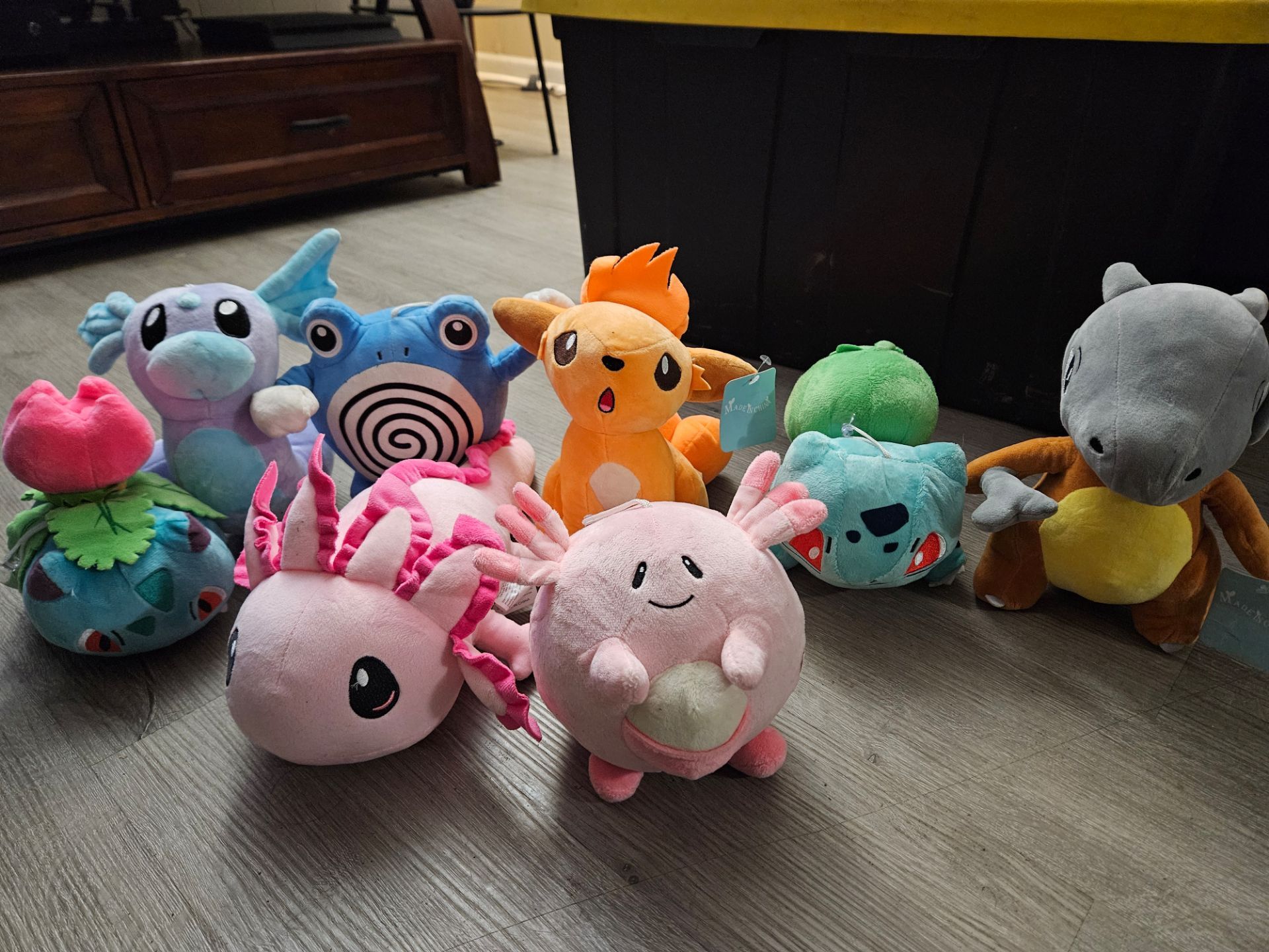 Pokemon and Axolotl plush