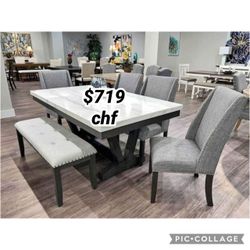 6 Piece Faux Marble Top Dining Table Set  // Halloween deals 
