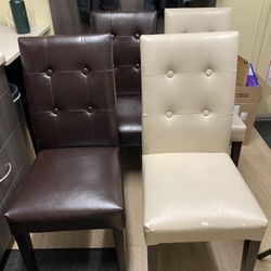 Dining Chairs  Wood And Faux Leather. Brown And beige! All 4  