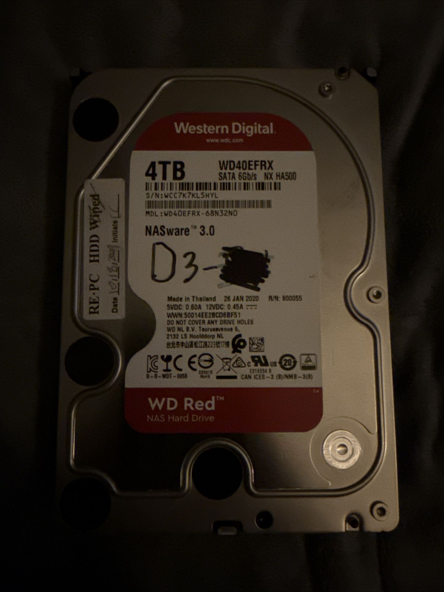 Western Digital WD Red 4TB NASware 3.0 NAS Hard Drive, WD40EFRX