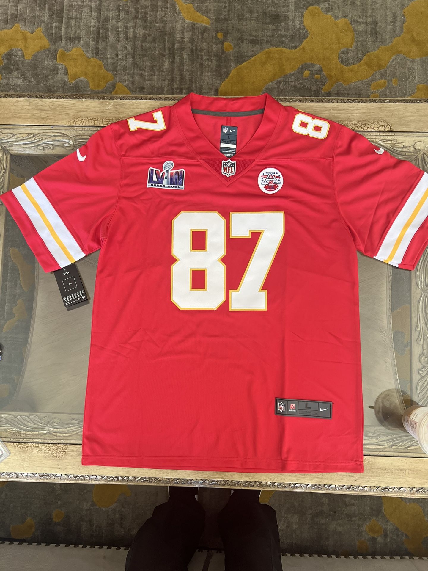 Travis Kelce Jersey NEW Mens Large Super Bowl Patch Red Kansas