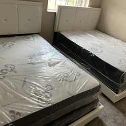 2 Full   Size Bed Frame New In The Box With 2 Mattress All New Furniture Free Delivery Free Installation 