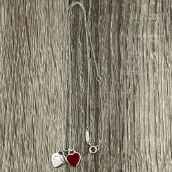 Tiffany & Co. mini RTT red enamel double heart necklace