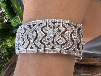🔥 Art Deco 61.9 Gram 18KT Filigree White Gold 17.70CT Diamond Bracelet “ EXQUISITE”