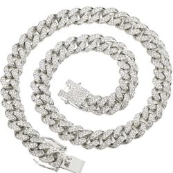 Mens Cuban Link Chain Miami Cuban Necklace 18K Platinum Plated Gold + Full Diamond Cut Chain for Men(W13mm L22inches) Iced Out Hip Hop Jewelry