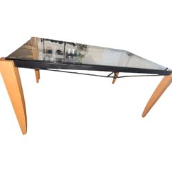 Glass Top Walnut Dining Table 