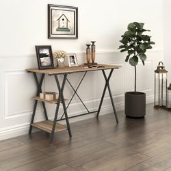 Homy Casa MADDIE Modern Writing Desk with 2-Tier Storage Shelves and Metal Frame, Open Box