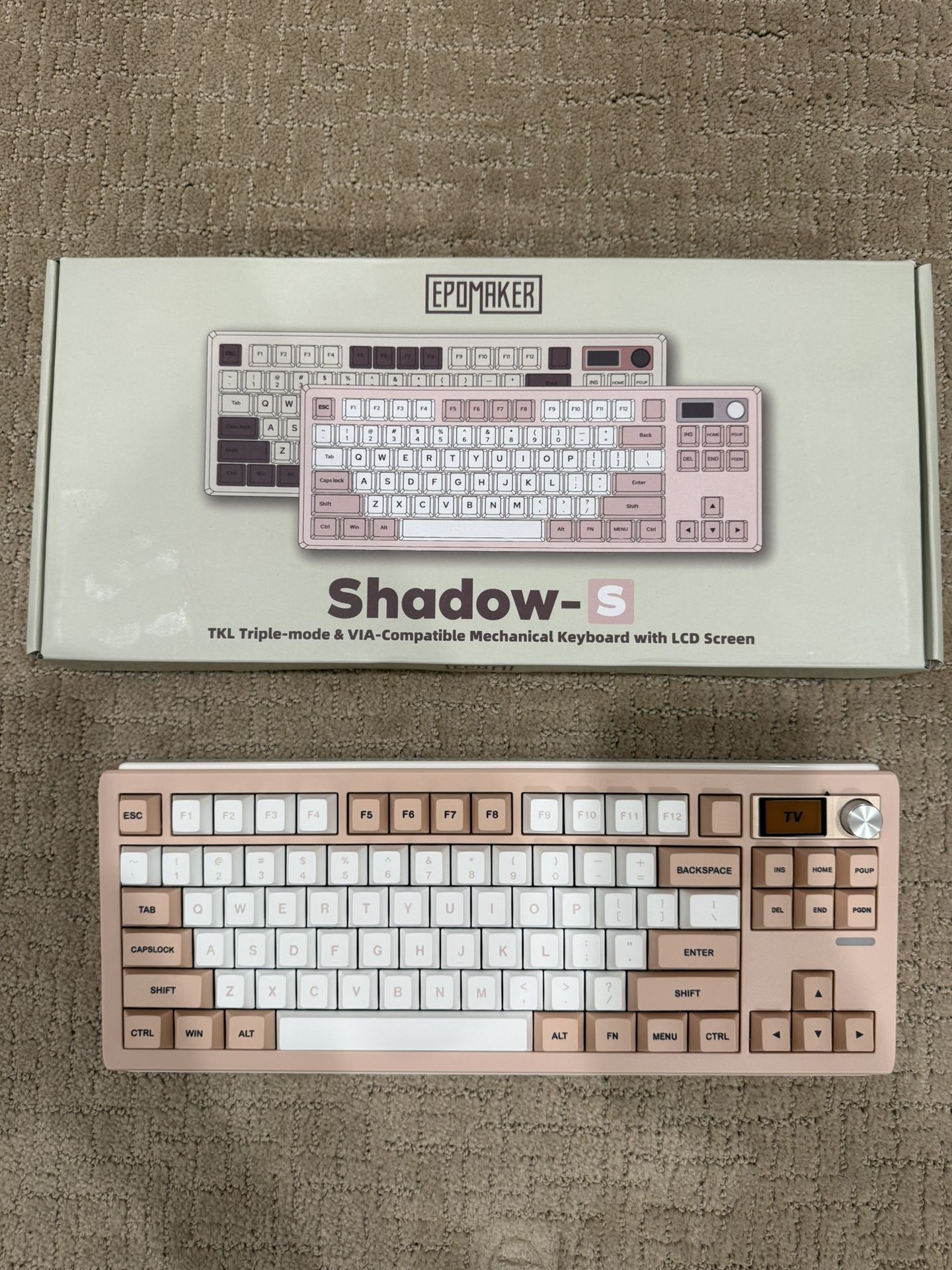 EPOMAKER Shadow-S VIA Wireless Gaming Keyboard, Gasket Mechanical Keyboard, with 1.14 inch Programmable Smart Screen, Bluetooth/2.4Ghz/USB-C Wired Cre