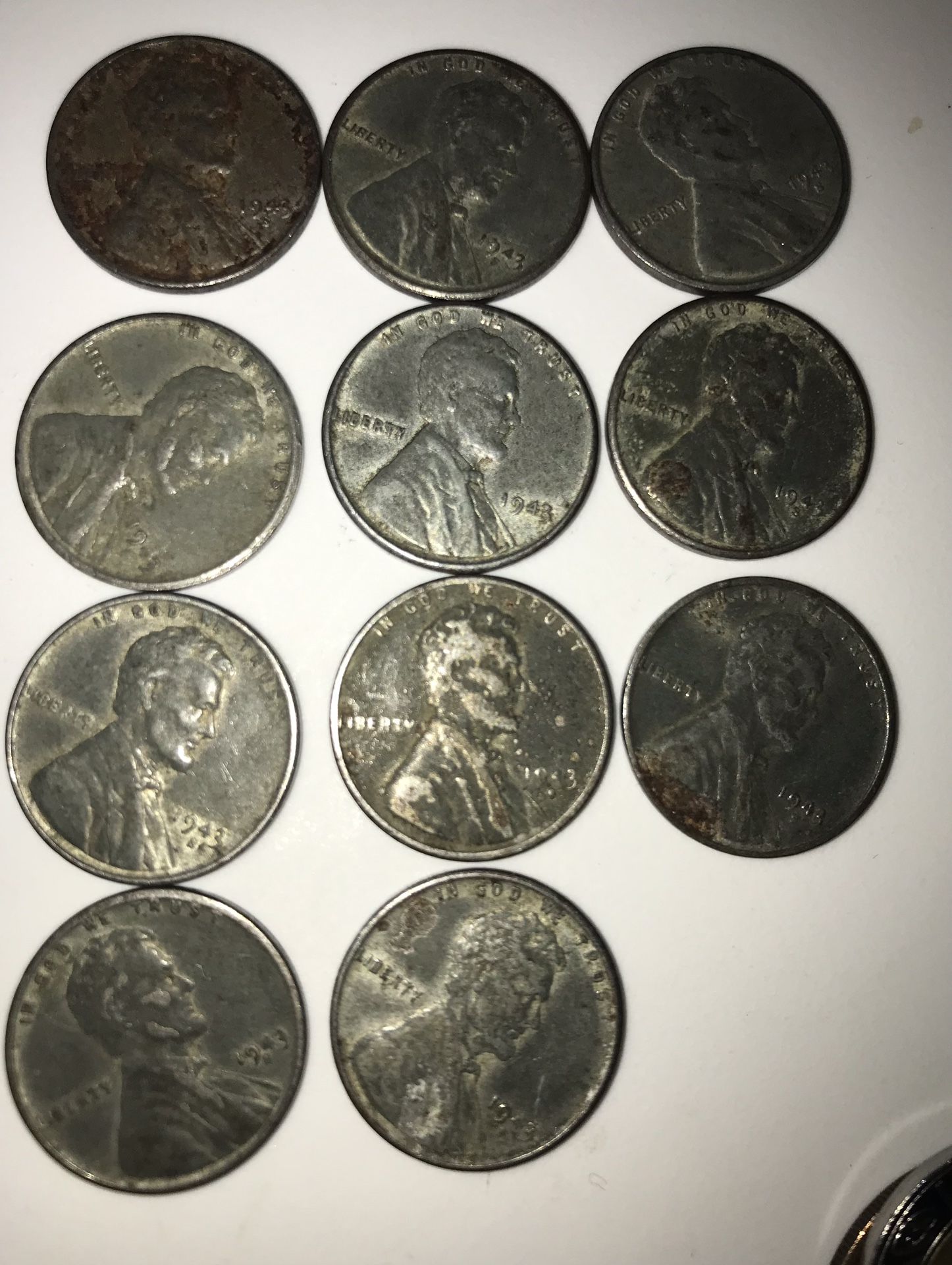 Eleven 1943 Steel Wheat Pennies 