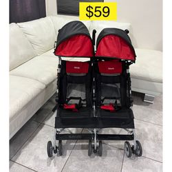 Kolcraft Double umbrella stroller, recliner, light, foldable, travel $59 / Coche niños doble