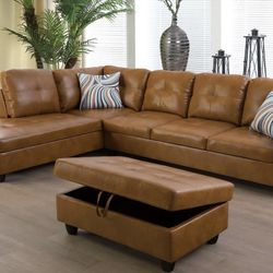 Carmel Leather Sectional Couch And Ottoman