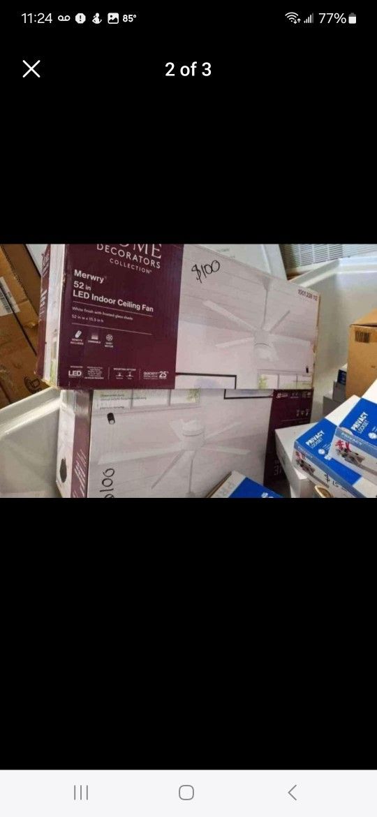 ceiling fan new Merwry 52 in. Integrated LED Indoor White Ceiling Fan with Light Kit and$$100 EACH