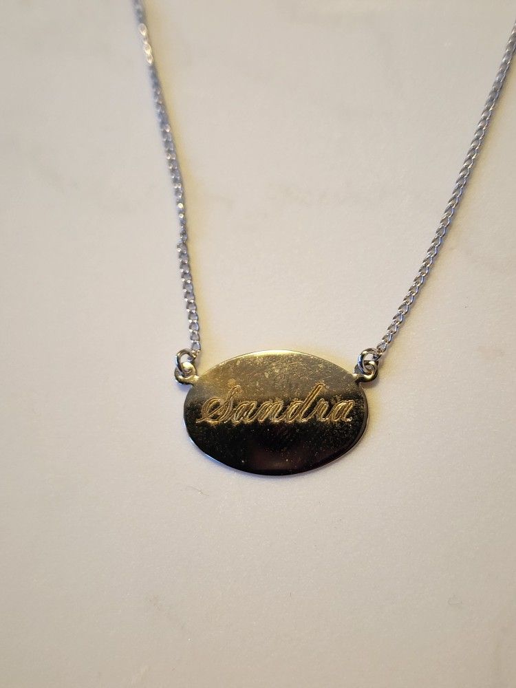 SANDRA NAME PLATE STERLING SILVER NECKLACE 