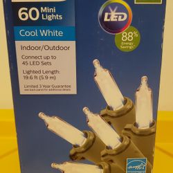 Christmas Lights, Philips Cool White, 60 Icicle Lights, Indoor/outdoor, 19.6 Ft