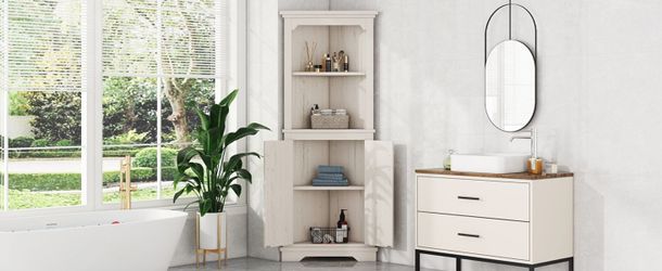 Tall Corner Cabinet with Doors for living room, bathroom,Dining Room or Kitchen,Beige