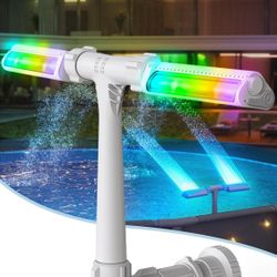 Pool Fountain with 7-Color LED Lights, Above/Inground Pool Fountain Lights with Remote Control, Adjustable Pool Sprinkler Fountain with Dual Spray Hea